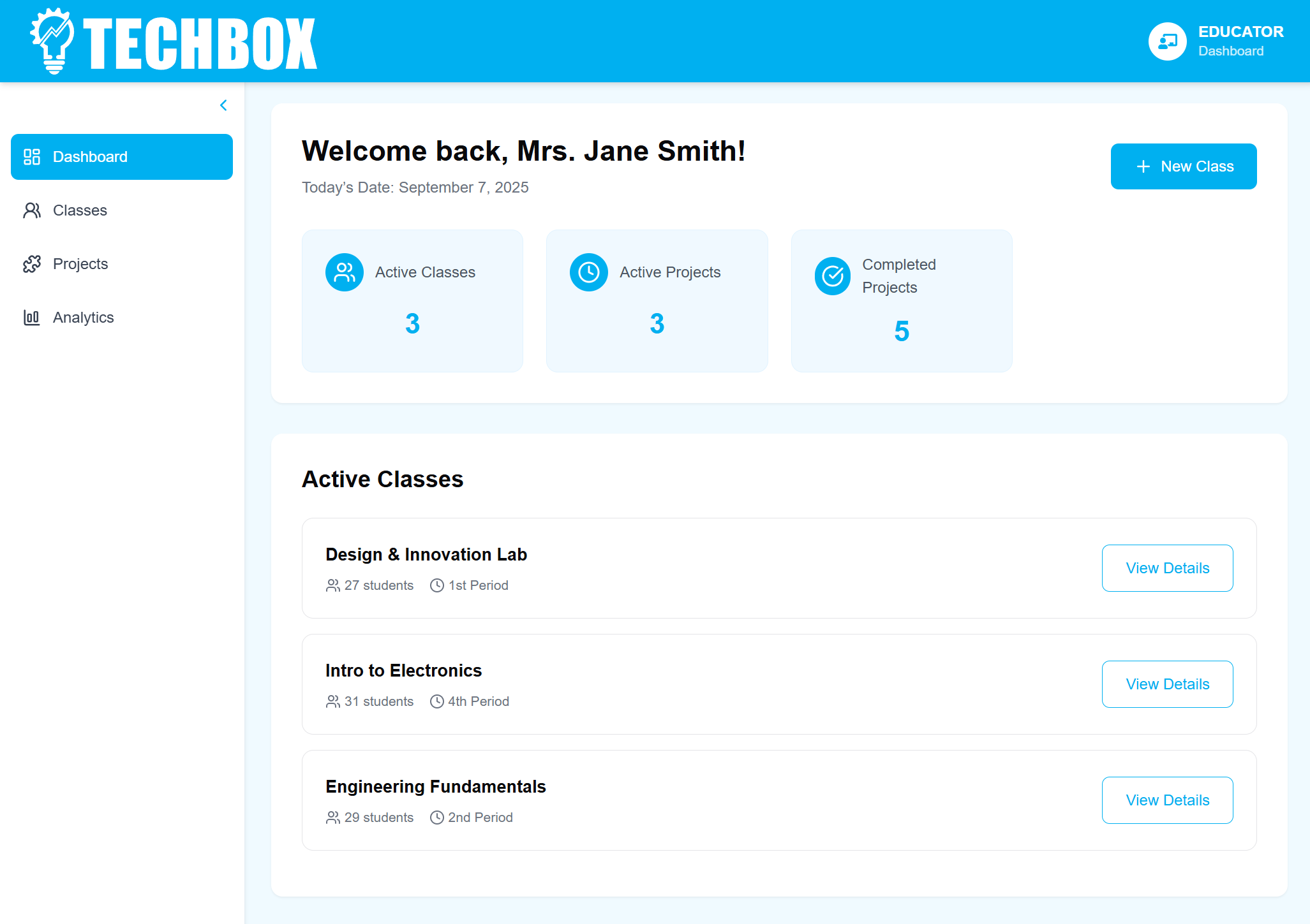 TechBox educator dashboard